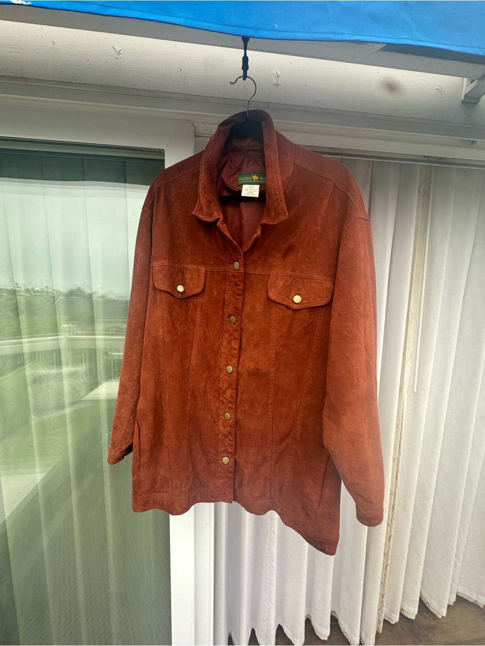 Men's Rust Suede Button-Front Leather Jacket by Unknown Brand